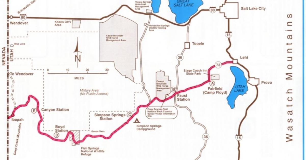 Pony Express Backcountry Byway Map for Utah Bureau of Land Management